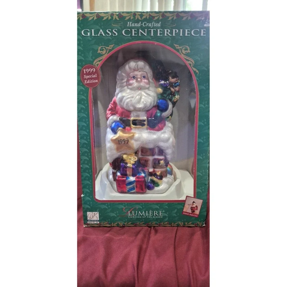Lumiere Glass Hand Crafted Blown Glass Santa Claus Figurine 1999 Brass Key EUC
